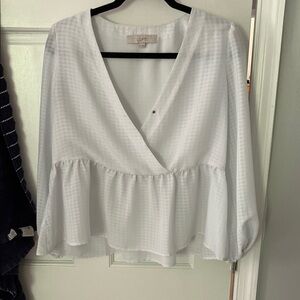 LOFT White Wrap Peplum Blouse 3/4 Sleeve